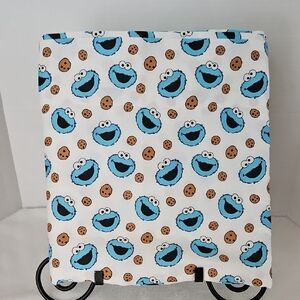 Sesame Street Blue White Cookie Monster Cotton Twin Flat Sheet